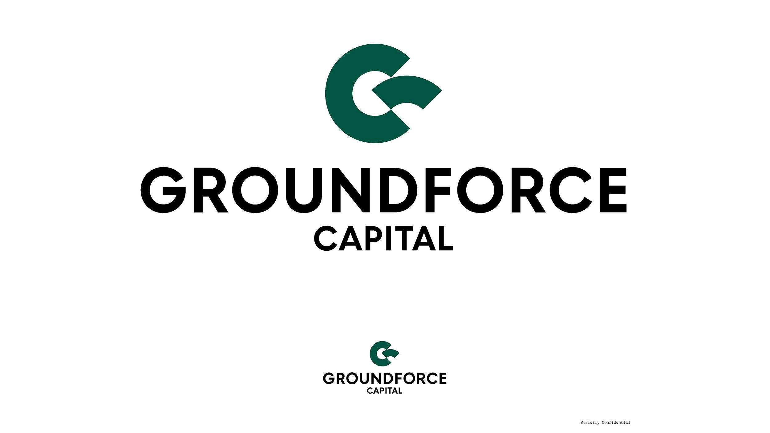 Groundforce Capital logo with a stylized letter G in dark green above the company name. The company name appears twice, larger at the center and smaller near the bottom, with the word 'CAPITAL' beneath the larger name. The background is white.